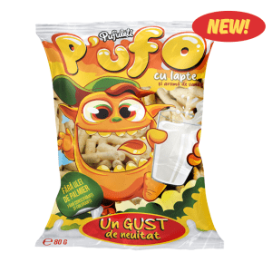 32 pungi de pufuleți P'UFO cu lapte și aromă de vanilie 80 gr